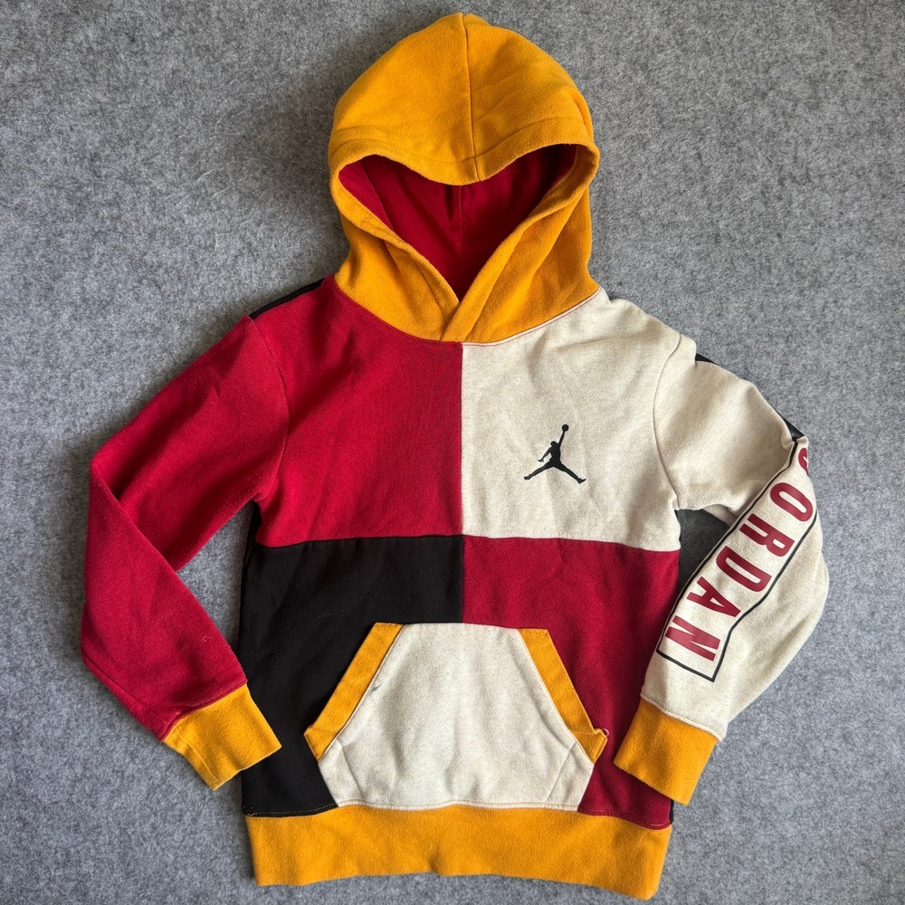 Jordan Boys Colorblock Jumpman Pullover Hoodie Small Red Black Yellow White